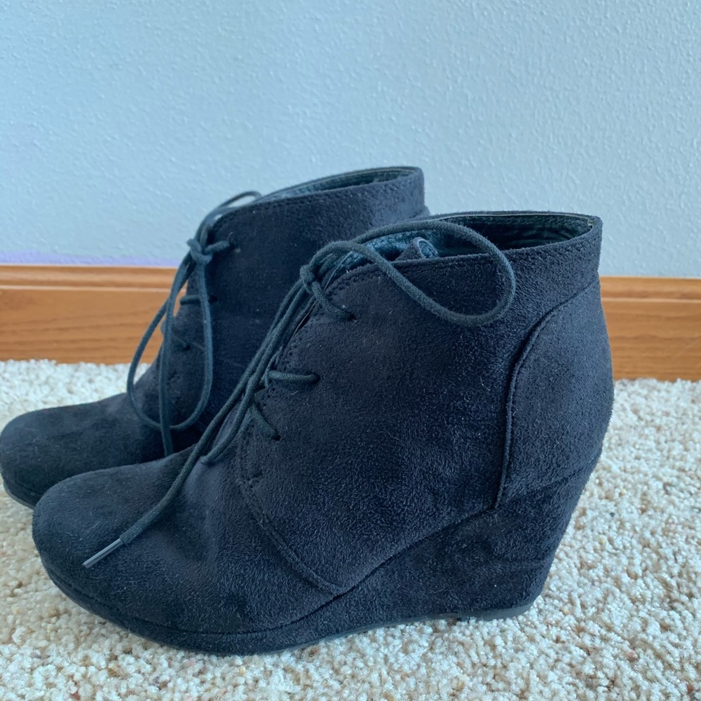 Black Wedge Booties Lace up size 6